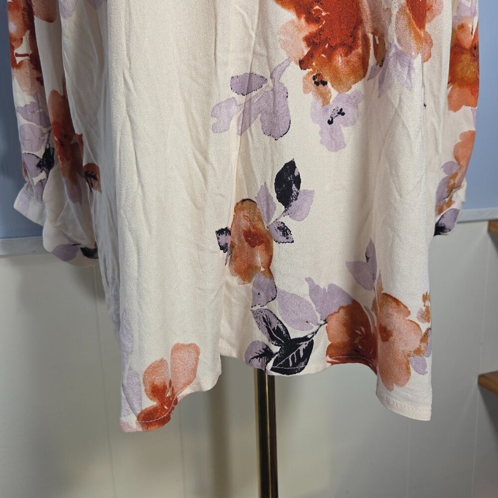 Papermoon Medium Off White Floral 3/4 Sleeve Summer Casual Chiffon Blouse - Picture 3 of 10